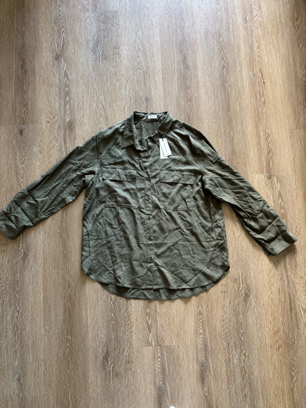 Aritzia Babaton Olive Green Button-Front Long Sleeve Shirt